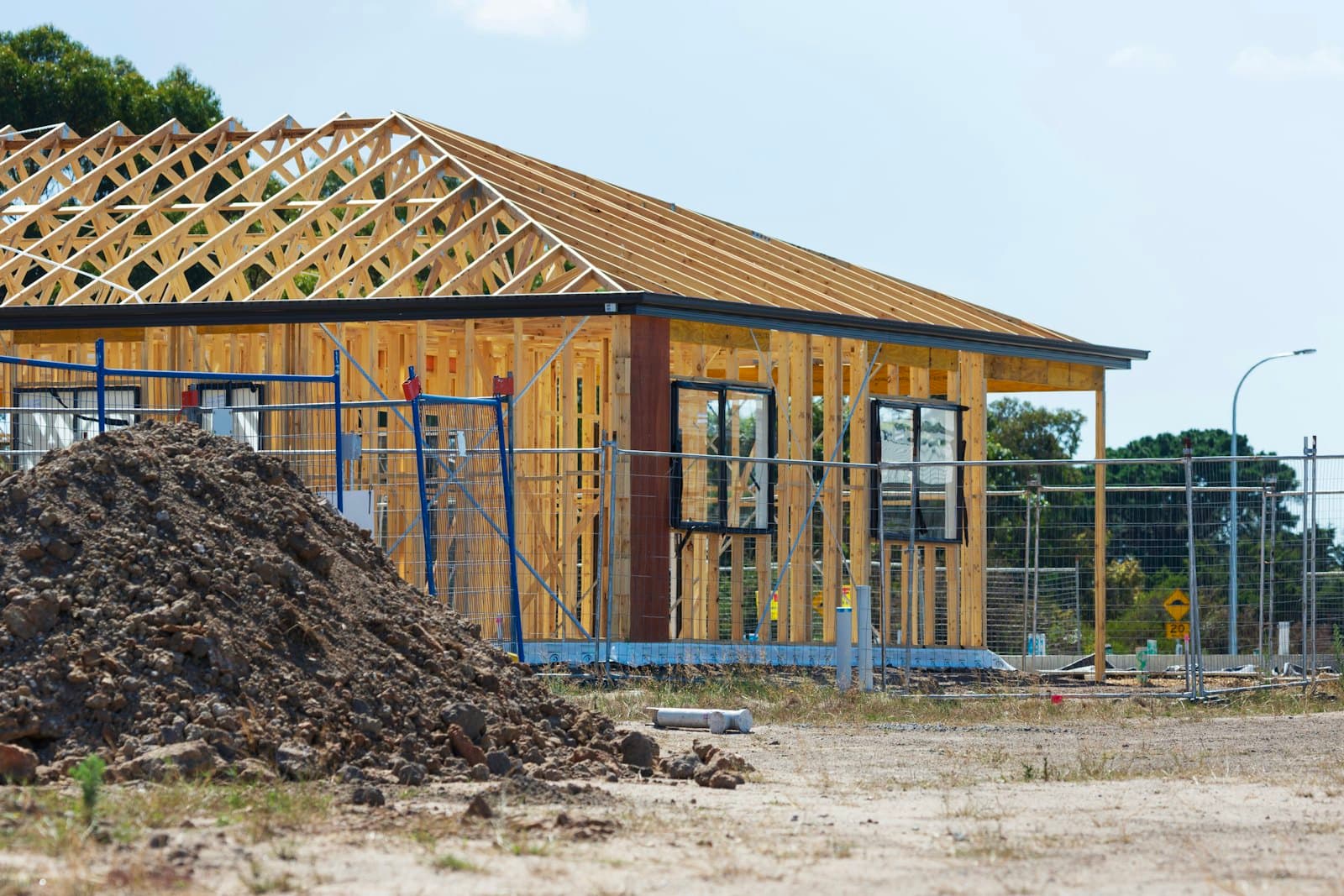 Residential construction site with a new structure taking shape