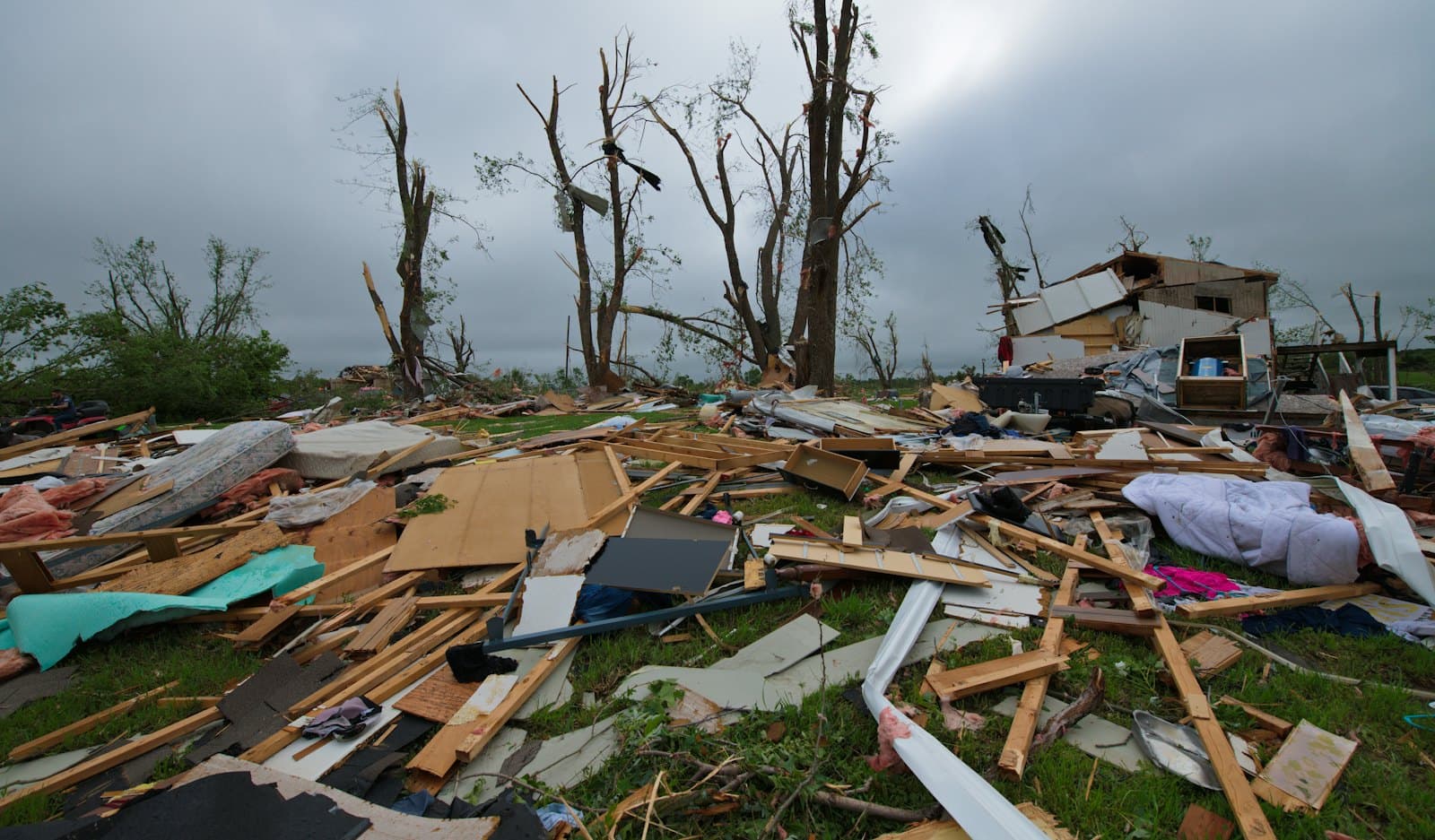 Pile of storm debris on a lawn